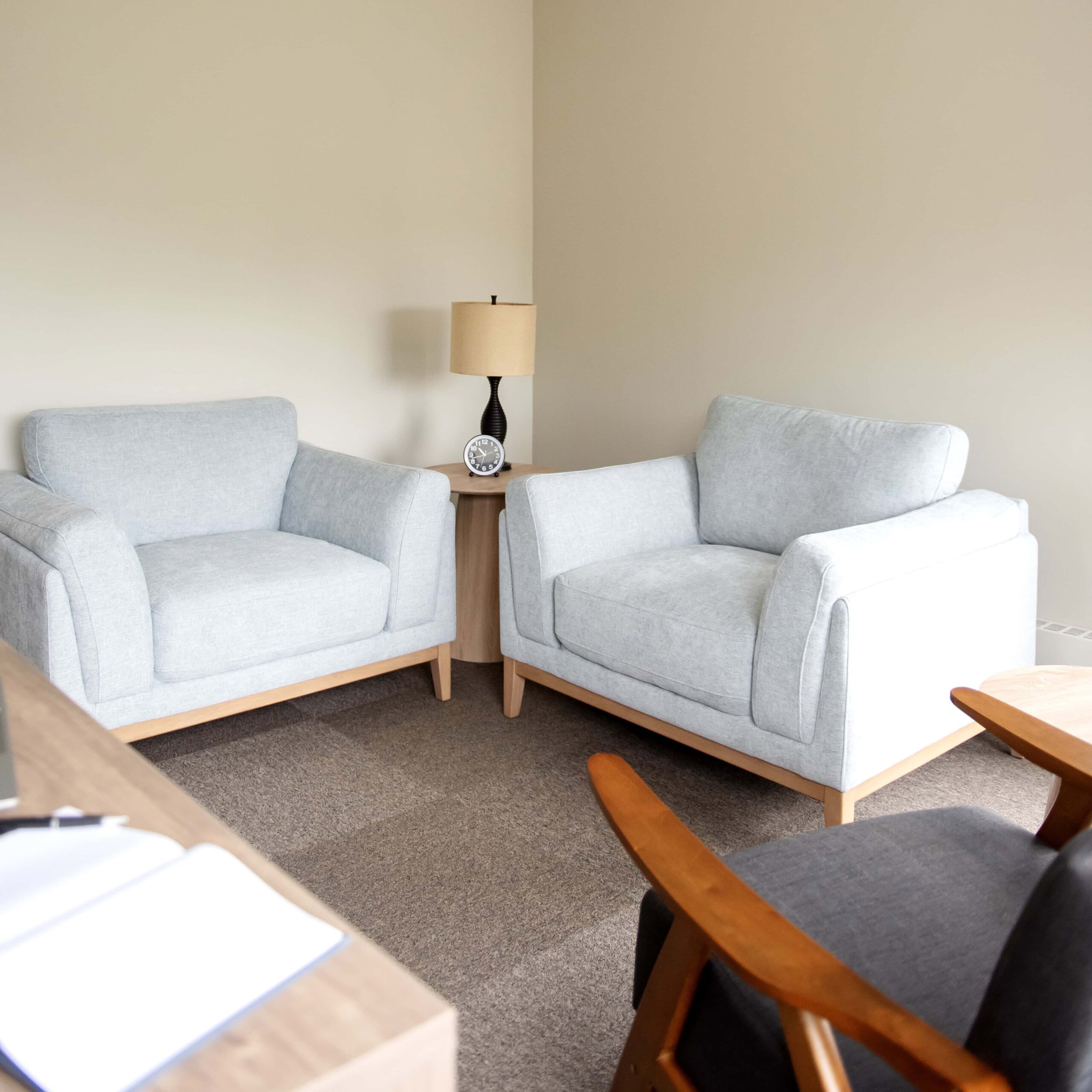 photo of three chairs in therapy office